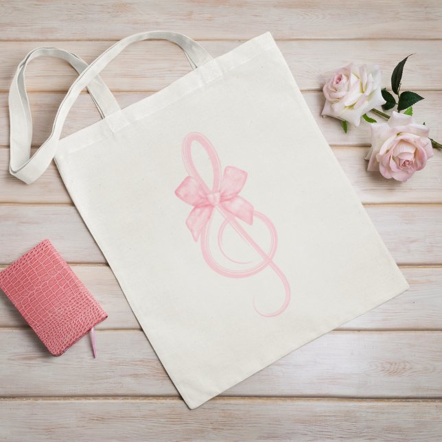 Bolso De Tela Coquette rosa Treble Clef Music Bow (Subido por el creador)
