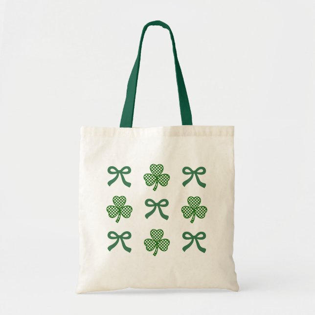 Bolso De Tela Coquette St. Patrick's Day Green Ribbons & Clovers (Frente)