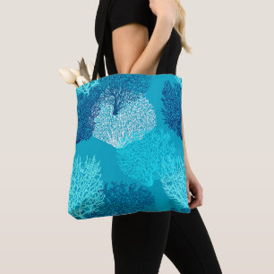 Bolso De Tela Coral de ventilador, turquesa, aqua y azul cobalto