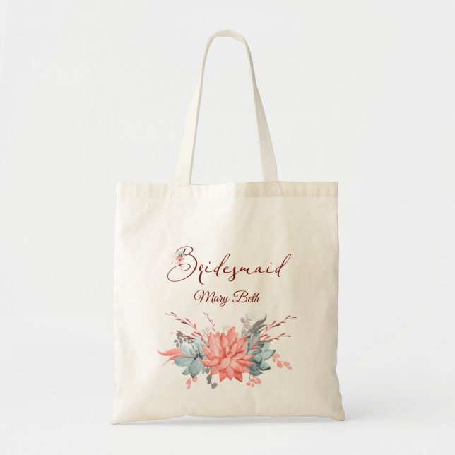 Bolso De Tela Coral Floral Personalizada Bridesmaid (Frente)