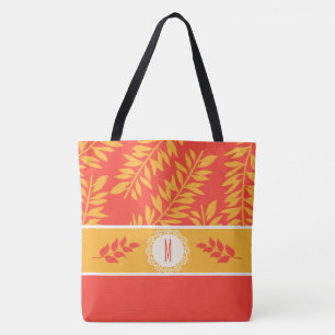Bolso De Tela Coral monogramado y cabana de verano amarilla