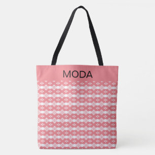 Bolso De Tela Coral rosa y blanco con caligrafía