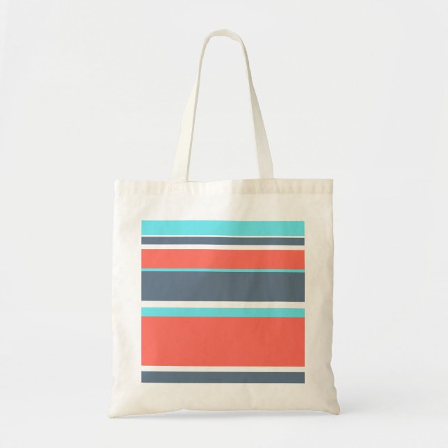 Bolso De Tela Corales vivos, franjas azules y grises (Frente)