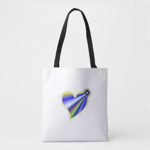 Bolso De Tela Corazón arcoiris azul amarillo con estrellas