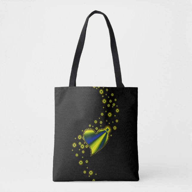 Bolso De Tela Corazón arcoiris azul amarillo con estrellas en ne (Anverso)