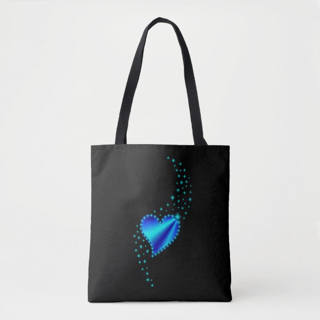 Bolso De Tela Corazón arcoiris azul con estrellas (Anverso)