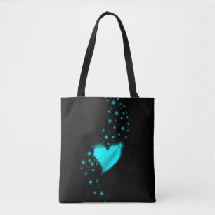 Bolso De Tela Corazón arcoiris azur con estrellas en negro