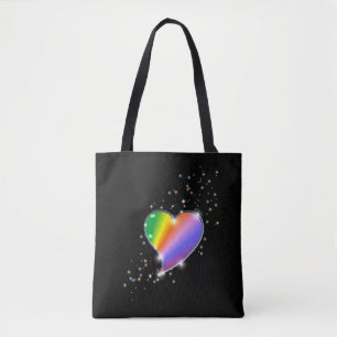 Bolso De Tela Corazón arcoiris con estrellas en negro