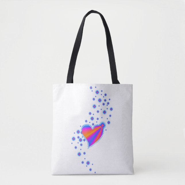 Bolso De Tela Corazón arcoiris con estrellas , Rojo azul (Anverso)