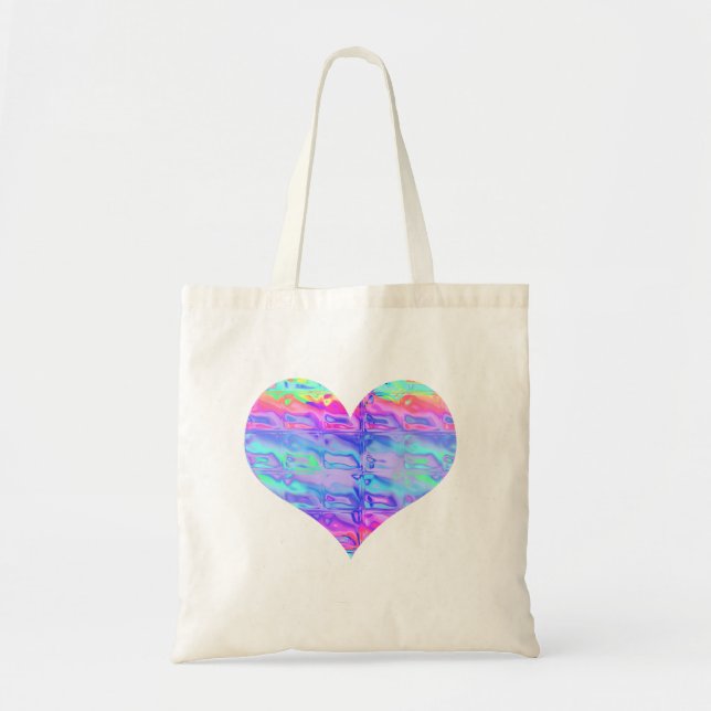 Bolso De Tela Corazón arcoiris de neón metálico cromado (Frente)