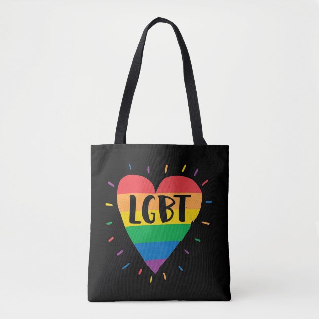 Bolso De Tela Corazón arcoiris LGBT (Anverso)
