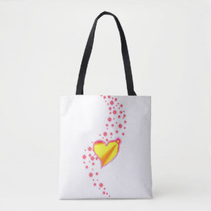 Bolso De Tela Corazón arcoiris rojo amarillo con estrellas