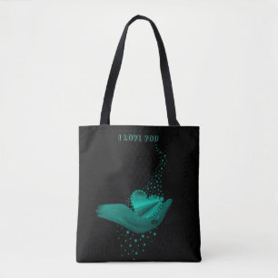 Bolso De Tela Corazón arcoiris verde con estrellas en negro