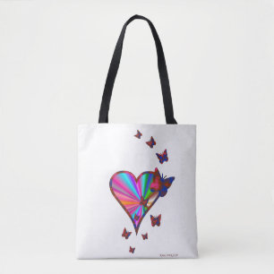 Bolso De Tela Corazón arcoiris y mariposa