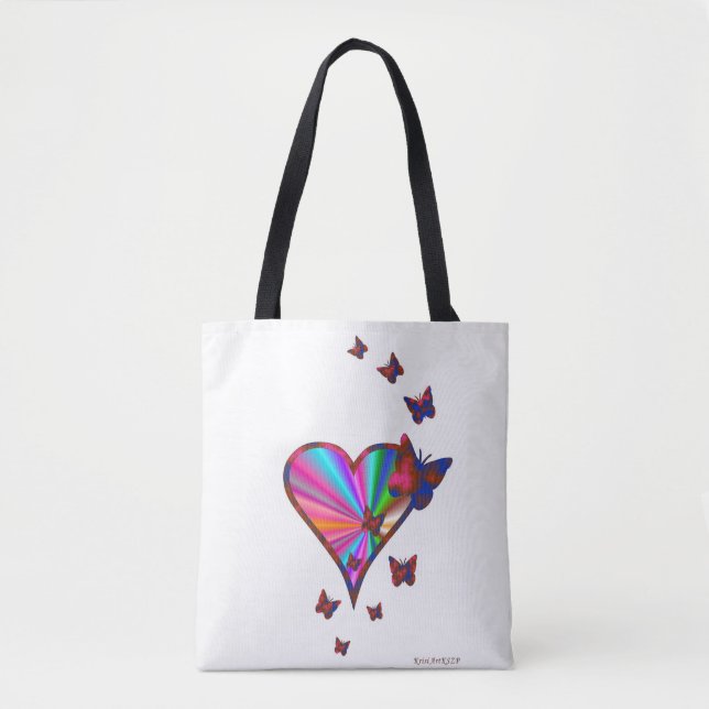 Bolso De Tela Corazón arcoiris y mariposa (Anverso)