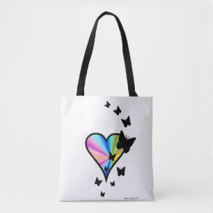Bolso De Tela Corazón arcoiris y mariposa