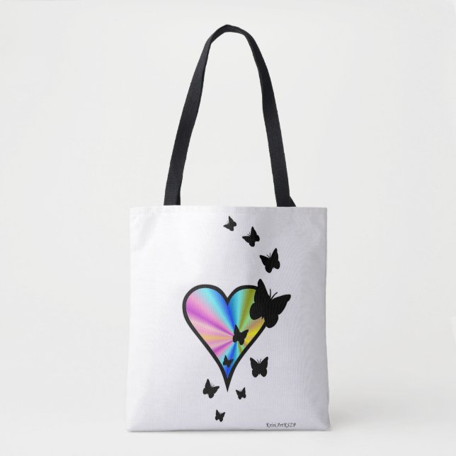 Bolso De Tela Corazón arcoiris y mariposa (Anverso)