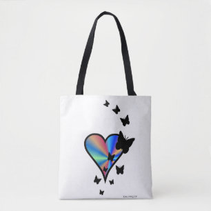 Bolso De Tela Corazón arcoiris y mariposa