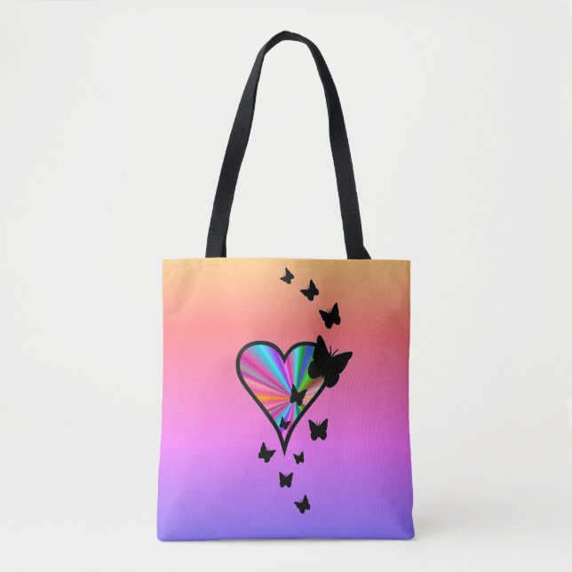 Bolso De Tela Corazón arcoiris y mariposa (Anverso)