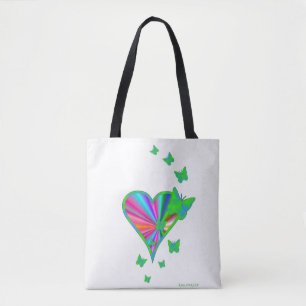 Bolso De Tela Corazón arcoiris y mariposa