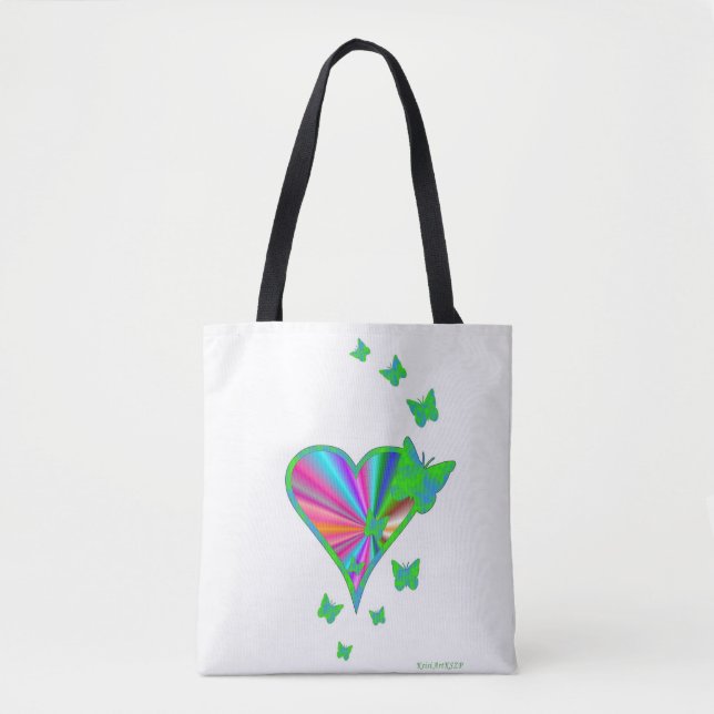 Bolso De Tela Corazón arcoiris y mariposa (Anverso)