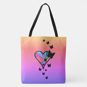 Bolso De Tela Corazón arcoiris y mariposa