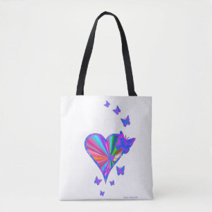 Bolso De Tela Corazón arcoiris y mariposa