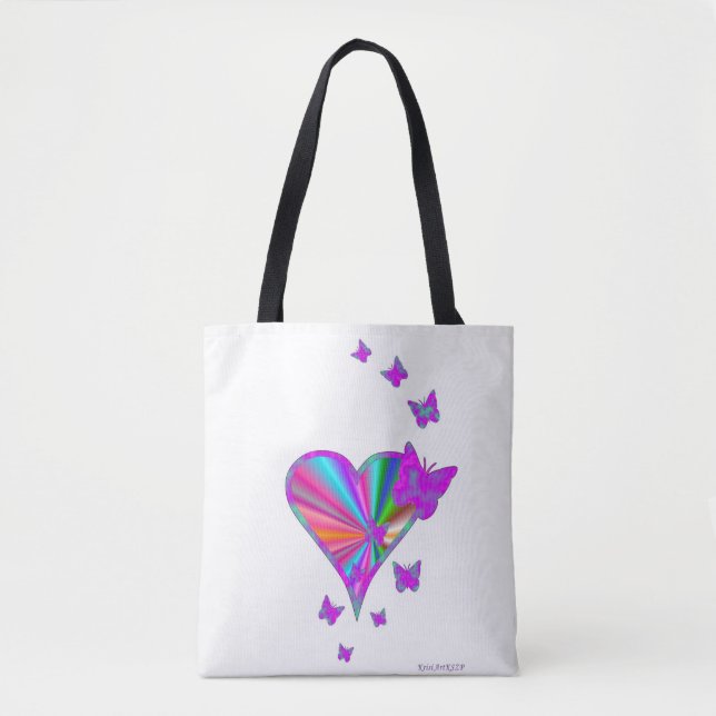 Bolso De Tela Corazón arcoiris y mariposa (Anverso)