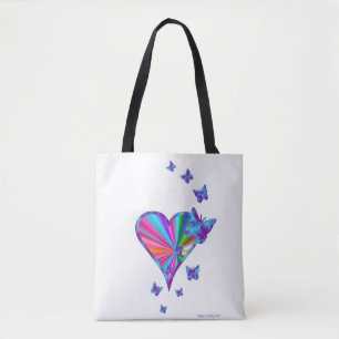 Bolso De Tela Corazón arcoiris y mariposa