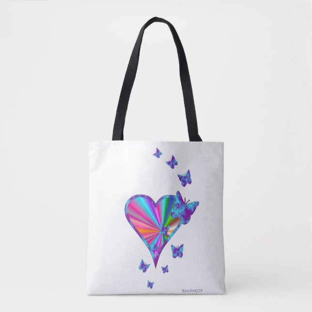 Bolso De Tela Corazón arcoiris y mariposa (Anverso)