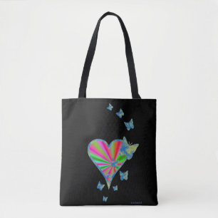 Bolso De Tela Corazón arcoiris y mariposa en negro
