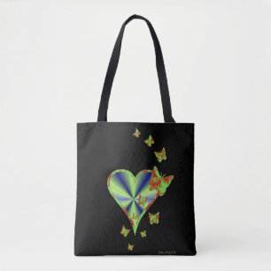 Bolso De Tela Corazón arcoiris y mariposa en negro