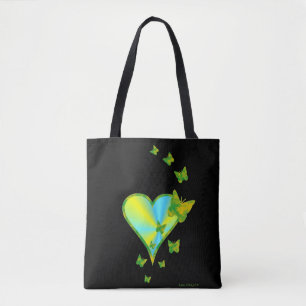 Bolso De Tela Corazón arcoiris y mariposa en negro