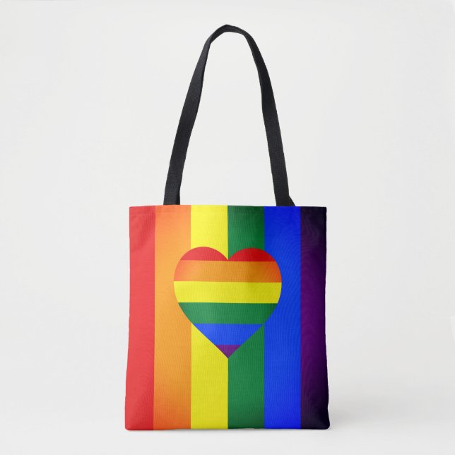Bolso De Tela Corazón arcoiris y orgullo Bandera Arcoiris/comuni (Anverso)