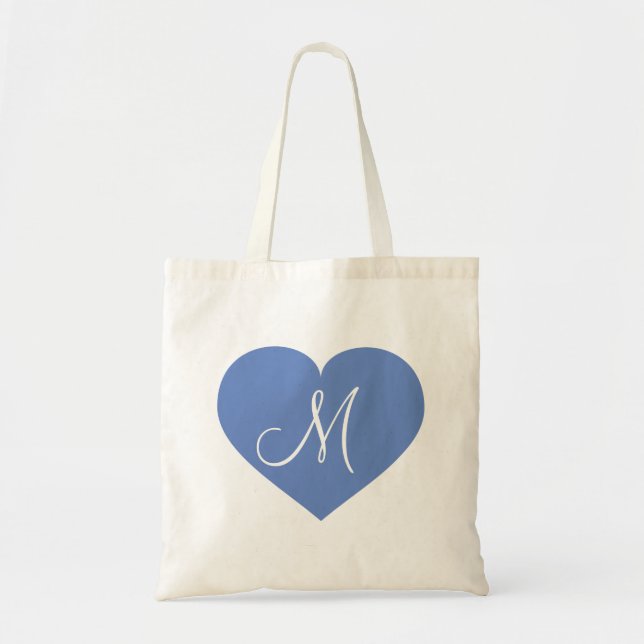 Bolso De Tela Corazón Azul Bebé con Monograma (Frente)