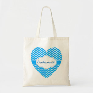 Bolso De Tela Corazón azul Chevron con cinta A06D