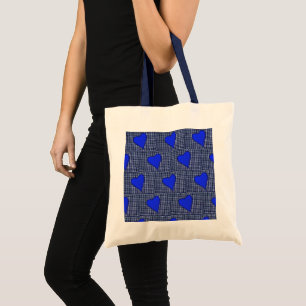 Bolso De Tela Corazón azul de plaid