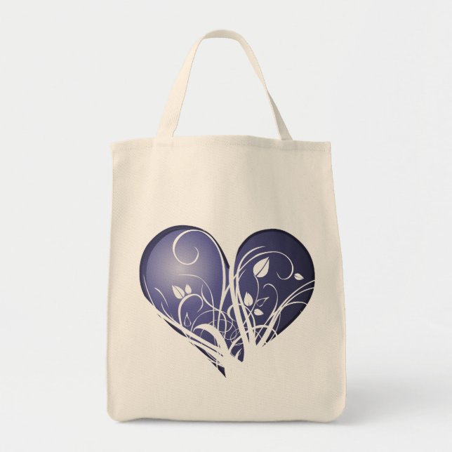 Bolso De Tela Corazón azul floral (Frente)