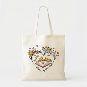 Bolso De Tela Corazón bibliotecario floral