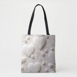 Bolso De Tela Corazón blanco (aspecto Grabado en relieve)