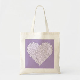 Bolso De Tela Corazón blanco esgrimido sobre fondo morado