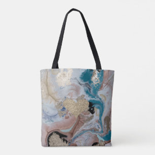 Bolso De Tela Corazón Brillante de Oro Falso con Textura de Márm