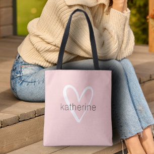 Bolso De Tela Corazón Chic Rosa Personalizado