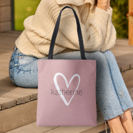 Bolso De Tela Corazón Chic Rosa Polvoriento Personalizado