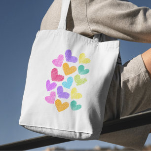 Bolso De Tela Corazón colorido lindo Pastel Valentine Patrón de 
