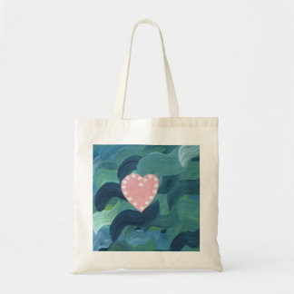 Bolso De Tela Corazón con conchas marinas y olas del océano