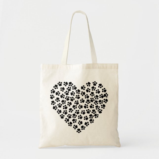 Bolso De Tela Corazón con patas de perro ilustradas (Frente)
