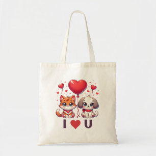 Bolso De Tela Corazón de amor de cachorro y gatito