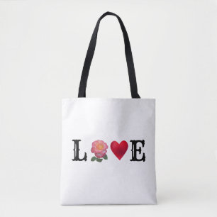Bolso De Tela Corazón de amor y flor de rosa