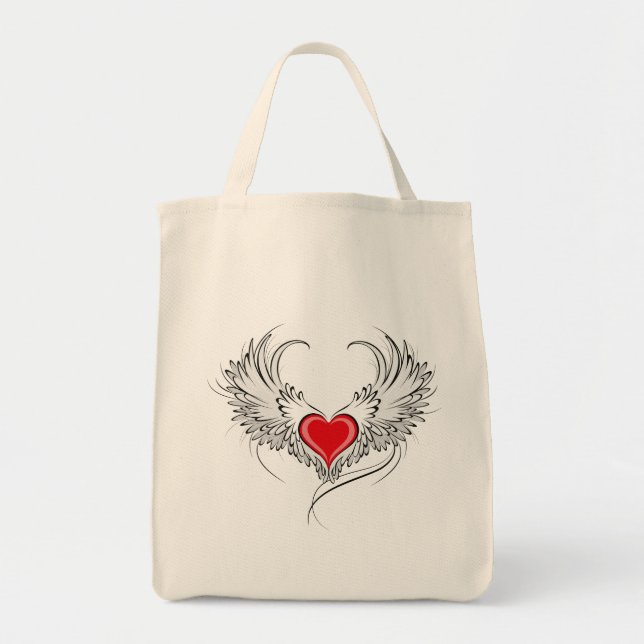 Bolso De Tela Corazón de Ángel Rojo con alas (Frente)